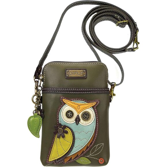 Owl A Faux Leather Crossbody Bag Womens Olive Compact Multi-Use
